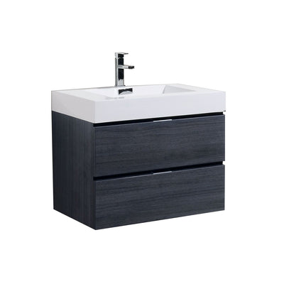 KubeBath Bliss 30" Gray Oak Wall Mount Modern Bathroom Vanity