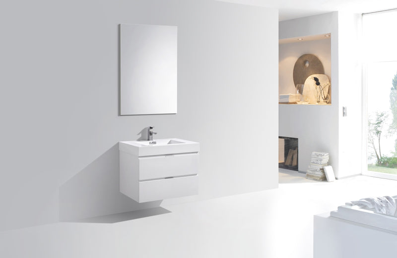 KubeBath Bliss 30" High Gloss White Wall Mount Modern Bathroom Vanity