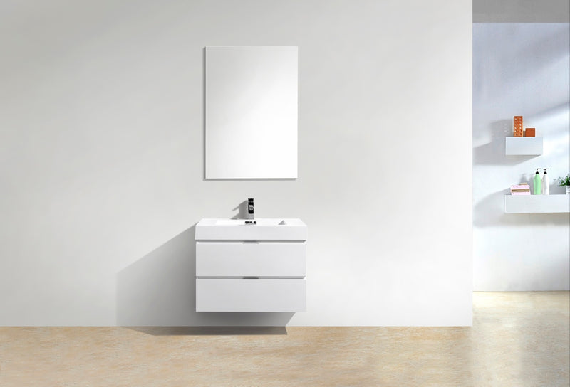 KubeBath Bliss 30" High Gloss White Wall Mount Modern Bathroom Vanity