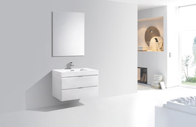 KubeBath Bliss 36" High Gloss White Wall Mount Modern Bathroom Vanity