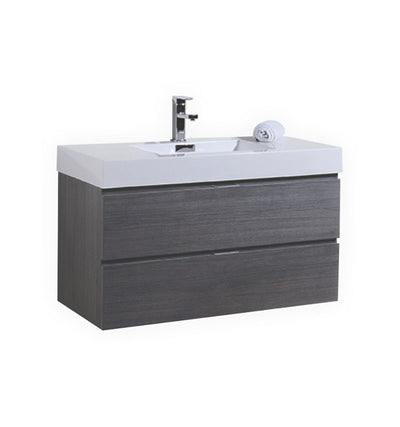 KubeBath Bliss 40" Gray Oak Wall Mount Modern Bathroom Vanity