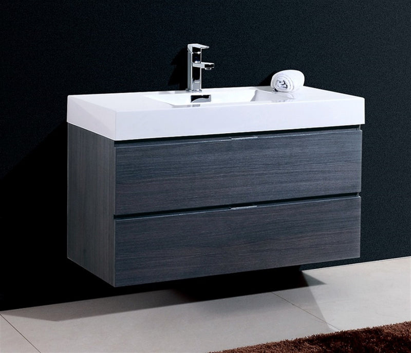 KubeBath Bliss 40" Gray Oak Wall Mount Modern Bathroom Vanity
