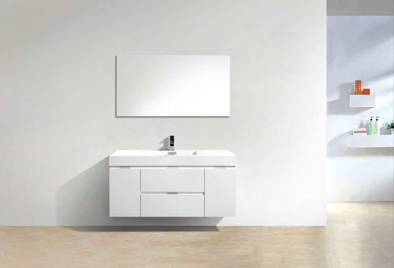 KubeBath Bliss 48" High Gloss White Wall Mount Modern Bathroom Vanity