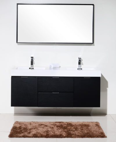 KubeBath Bliss 60" Double Sink Black Wall Mount Modern Bathroom Vanity