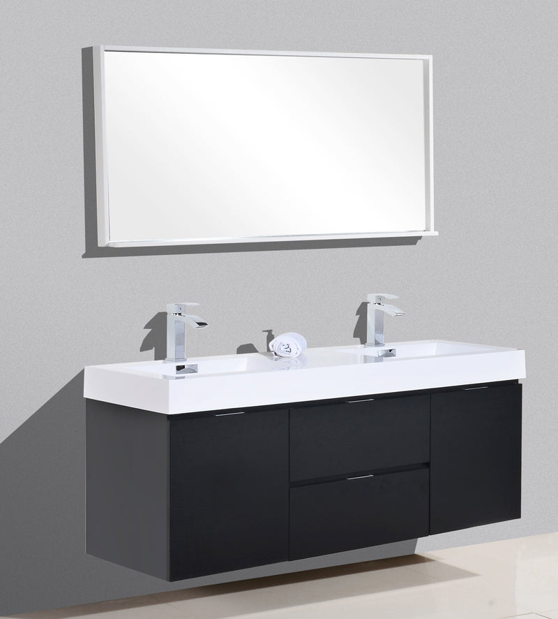 KubeBath Bliss 60" Double Sink Black Wall Mount Modern Bathroom Vanity