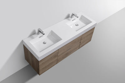 Bliss 60" Double  Sink Butternut Wall Mount Modern Bathroom Vanity