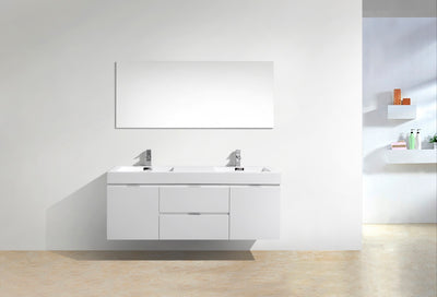 KubeBath Bliss 60" Double Sink High Gloss White Wall Mount Modern Bathroom Vanity