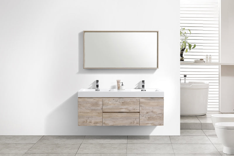 KubeBath Bliss 60" Double  Sink Nature Wood Wall Mount Modern Bathroom Vanity
