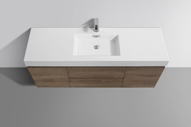 KubeBath Bliss 60" Single Sink Butternut Wall Mount Modern Bathroom Vanity