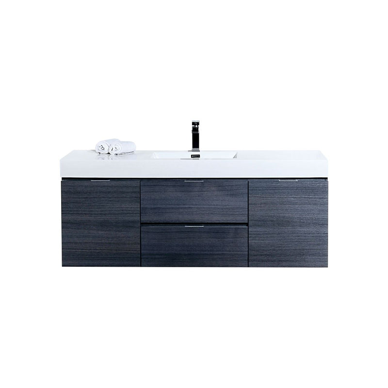 KubeBath Bliss 60" Single Sink Gray Oak Wall Mount Modern Bathroom Vanity