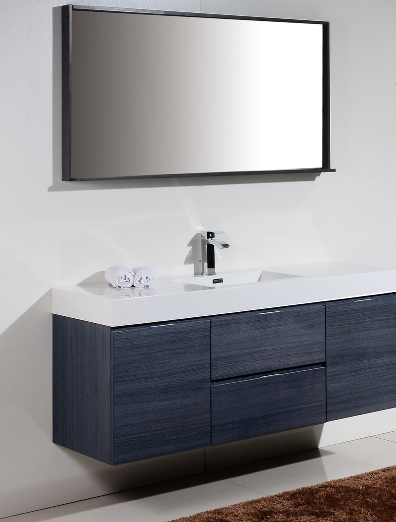 KubeBath Bliss 60" Single Sink Gray Oak Wall Mount Modern Bathroom Vanity