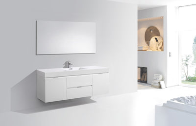 KubeBath Bliss 60" Single Sink High Gloss White Wall Mount Modern Bathroom Vanity