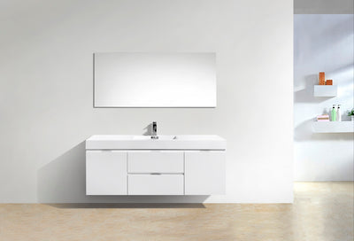 KubeBath Bliss 60" Single Sink High Gloss White Wall Mount Modern Bathroom Vanity