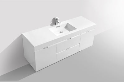 KubeBath Bliss 60" Single Sink High Gloss White Wall Mount Modern Bathroom Vanity