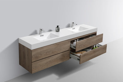 Bliss 72" Double Sink Butternut Wall Mount Modern Bathroom Vanity