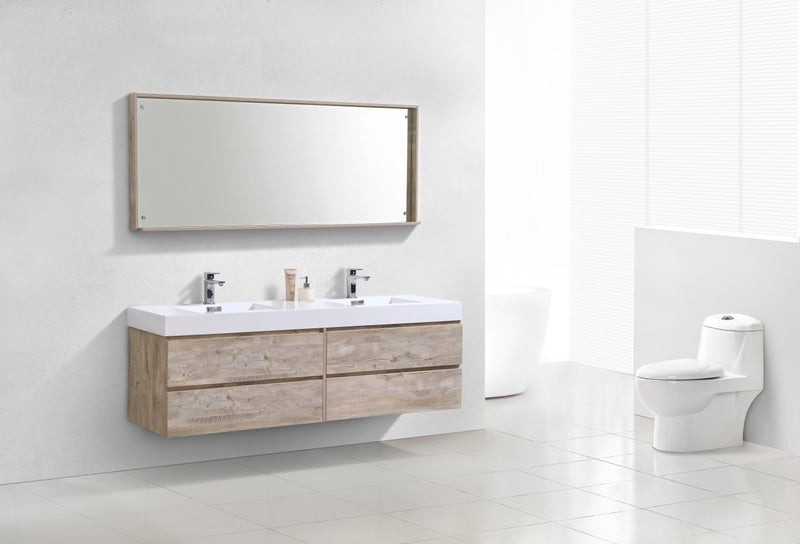 KubeBath Bliss 72" Double Sink Nature Wood Wall Mount Modern Bathroom Vanity