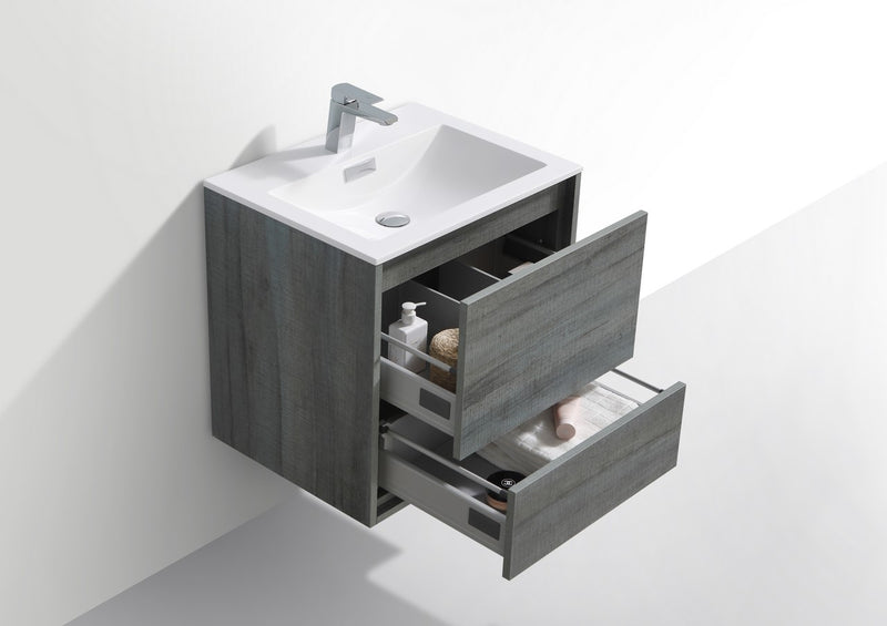 DeLusso 24" Ocean Gray Wall Mount Modern Bathroom Vanity