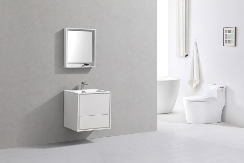 DeLusso 24" High Glossy White Wall Mount Modern Bathroom Vanity