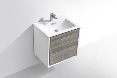 DeLusso 24"  Ash Gray Wall Mount Modern Bathroom Vanity