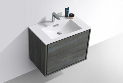 DeLusso 30" Ocean Gray Wall Mount Modern Bathroom Vanity