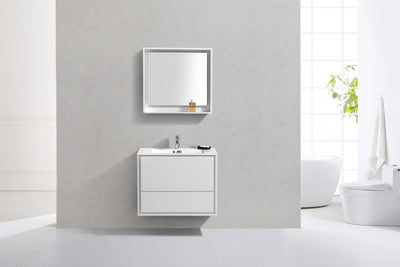DeLusso 30" High Glossy White Wall Mount Modern Bathroom Vanity