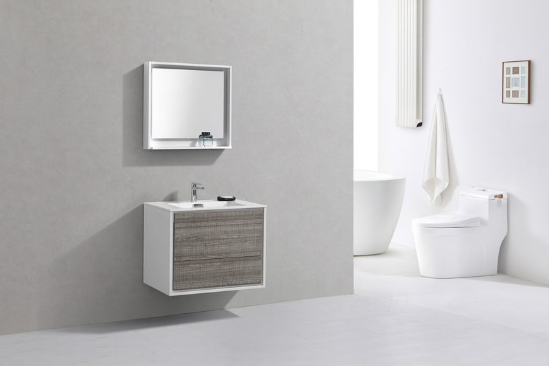 DeLusso 30"  Ash Gray Wall Mount Modern Bathroom Vanity