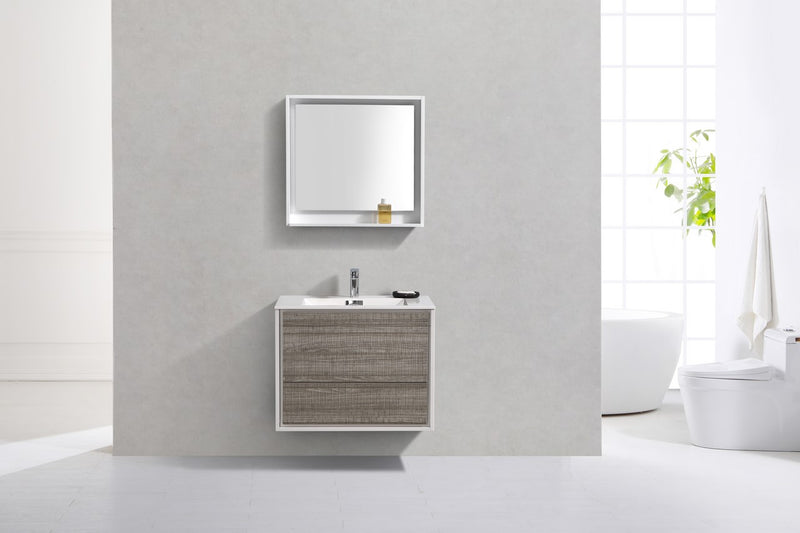DeLusso 30"  Ash Gray Wall Mount Modern Bathroom Vanity