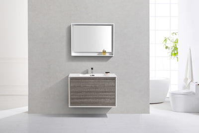 DeLusso 36"  Ash Gray Wall Mount Modern Bathroom Vanity