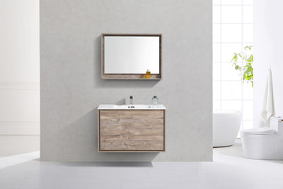 DeLusso 36" Nature Wood Wall Mount Modern Bathroom Vanity