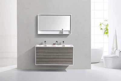 DeLusso 48" Double Sink  Ash Gray Wall Mount Modern Bathroom Vanity