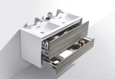 DeLusso 48" Double Sink  Ash Gray Wall Mount Modern Bathroom Vanity