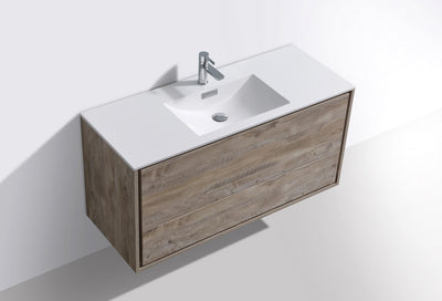 DeLusso 48" Single Sink Nature Wood Wall Mount Modern Bathroom Vanity