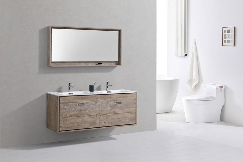 DeLusso 60" Double Sink Nature Wood Wall Mount Modern Bathroom Vanity