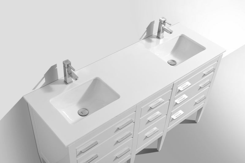 Eiffel 60" Double Sink High Gloss White Vanity W/ Quartz Counter Top