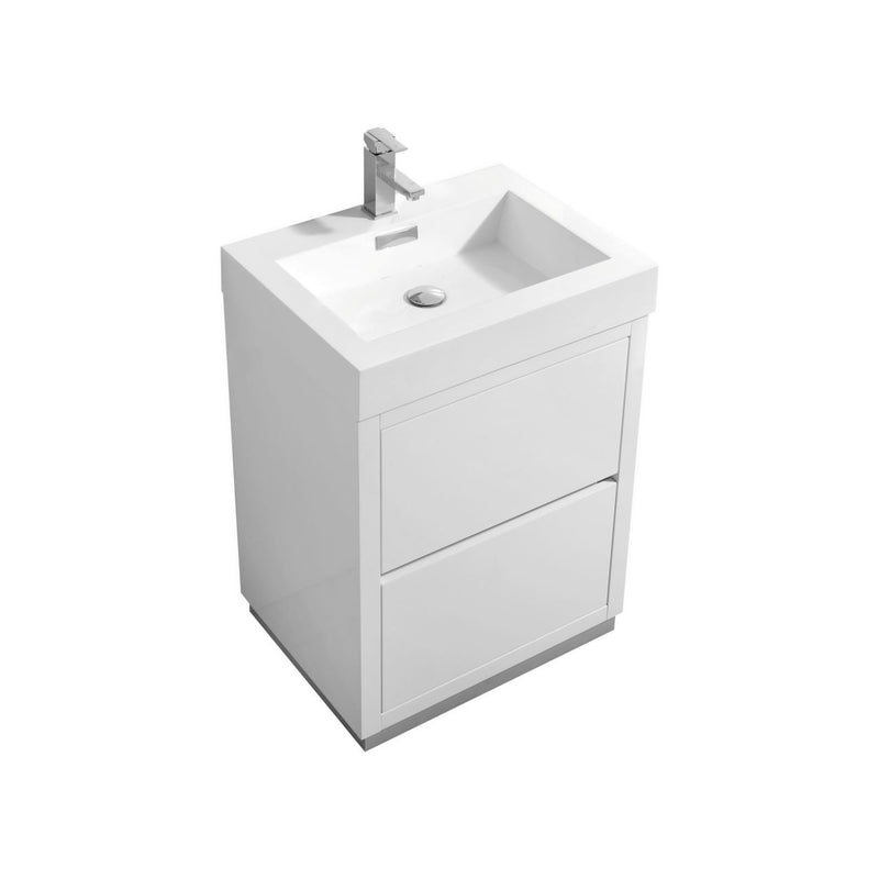 KubeBath Bliss 24" High Gloss White Free Standing Modern Bathroom Vanity