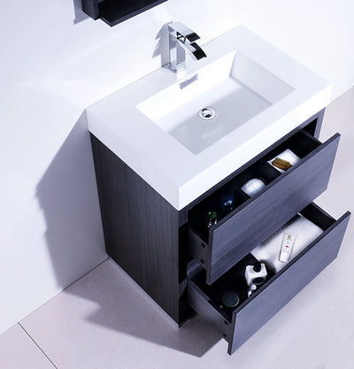 KubeBath Bliss 30" Gray Oak Free Standing Modern Bathroom Vanity