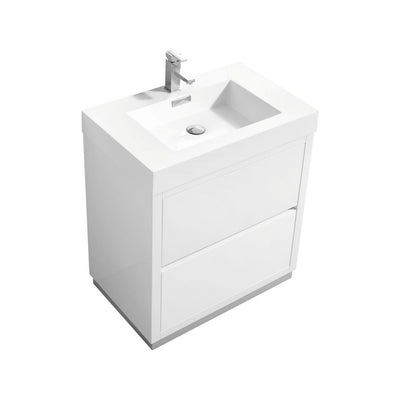 KubeBath Bliss 30"  High Gloss White Free Standing Modern Bathroom Vanity