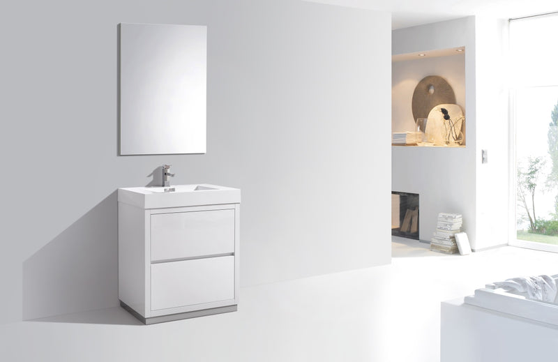 KubeBath Bliss 30"  High Gloss White Free Standing Modern Bathroom Vanity