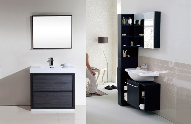 KubeBath Bliss 36" Gray Oak Free Standing Modern Bathroom Vanity