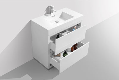 KubeBath Bliss 36" High Gloss White Free Standing Modern Bathroom Vanity