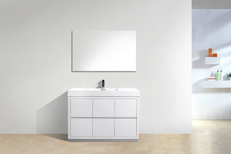 KubeBath Bliss 48" High Gloss White Free Standing Modern Bathroom Vanity