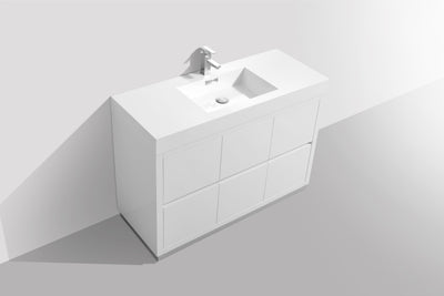 KubeBath Bliss 48" High Gloss White Free Standing Modern Bathroom Vanity