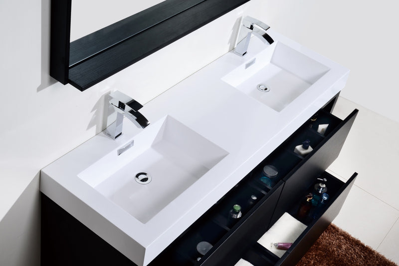 KubeBath Bliss 60" Double  Sink Black Free Standing Modern Bathroom Vanity