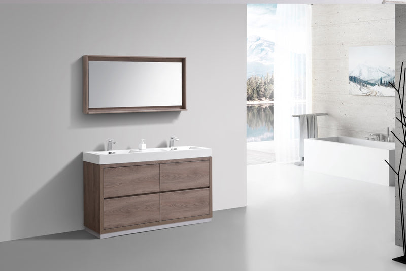 KubeBath Bliss 60" Double  Sink Butternut Free Standing Modern Bathroom Vanity