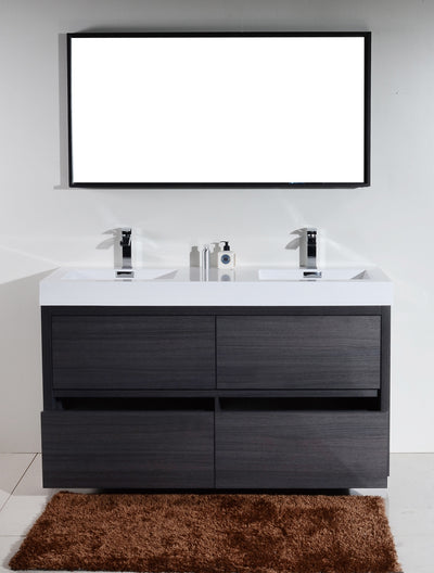 KubeBath Bliss 60" Double Sink Gray Oak Free Standing Modern Bathroom Vanity