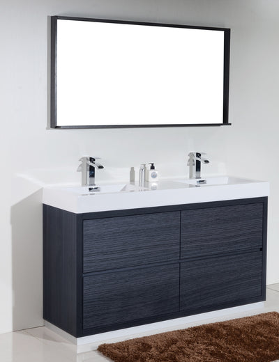 KubeBath Bliss 60" Double Sink Gray Oak Free Standing Modern Bathroom Vanity