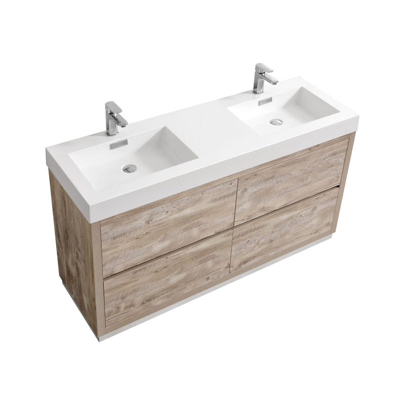 Bliss 60" Double  Sink Nature Wood Free Standing Modern Bathroom Vanity