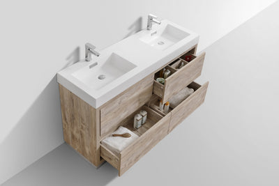 Bliss 60" Double  Sink Nature Wood Free Standing Modern Bathroom Vanity