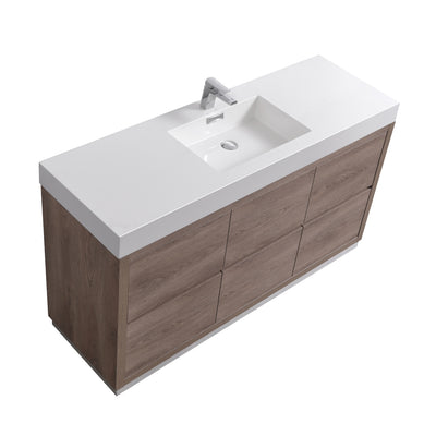 KubeBath Bliss 60" Single Sink Butternut Free Standing Modern Bathroom Vanity