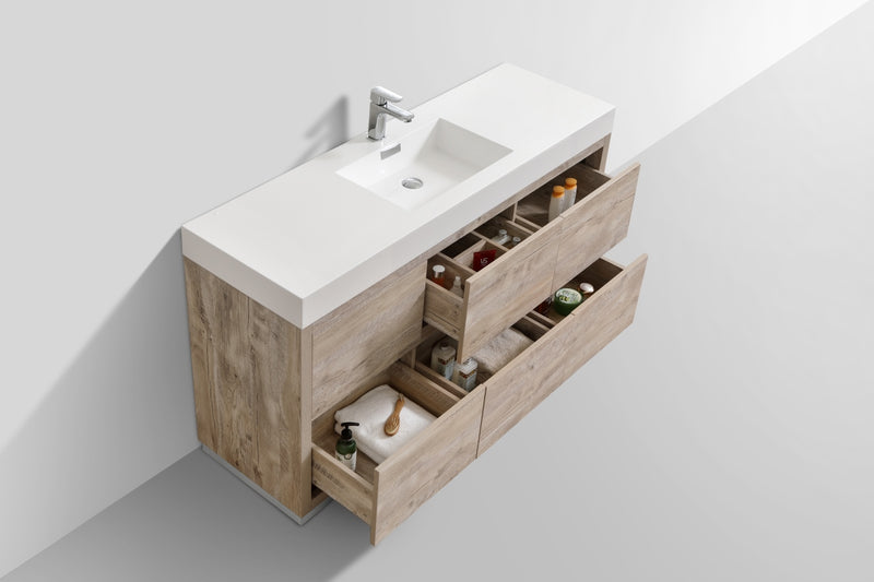 KubeBath Bliss 60" Single Sink Nature Wood Free Standing Modern Bathroom Vanity